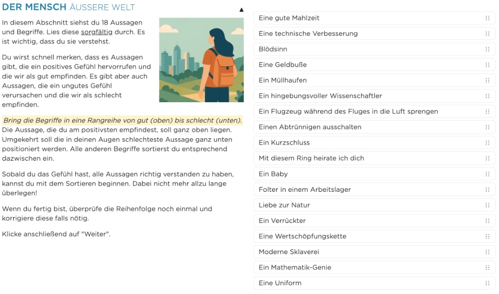 Personality test based on the Hartman Value Profile (The person, outer world)